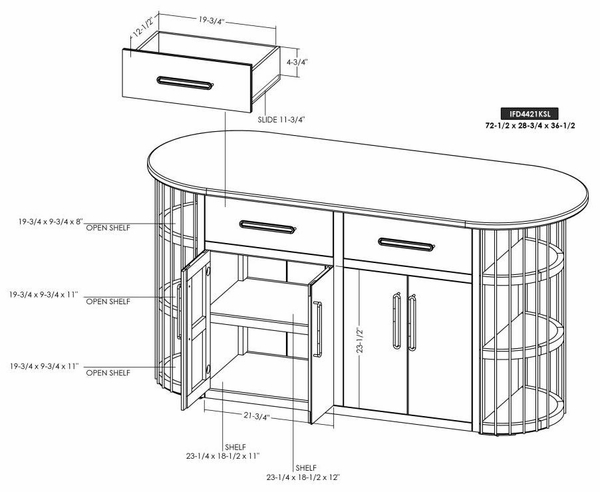 Balam Kitchen Island - 6 Shelf, 2 Drawer & 4 Door