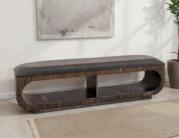 Balam Upholstered Seat Bench - 2 Open Shelves