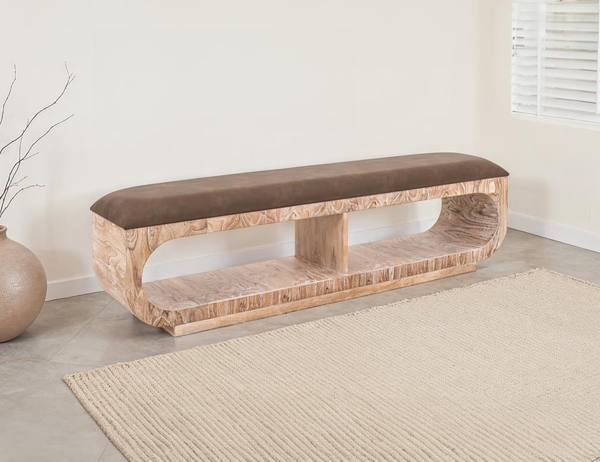 Balam Upholstered Seat Bench - 2 Open Shelves