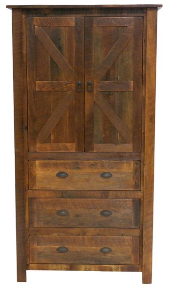 Barnwood 3 Drawer Armoire, Adjustable Shelving