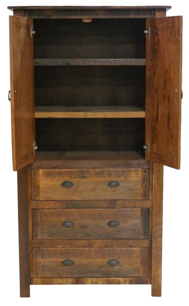 Barnwood 3 Drawer Armoire, Adjustable Shelving