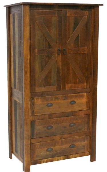 Barnwood 3 Drawer Armoire, Adjustable Shelving