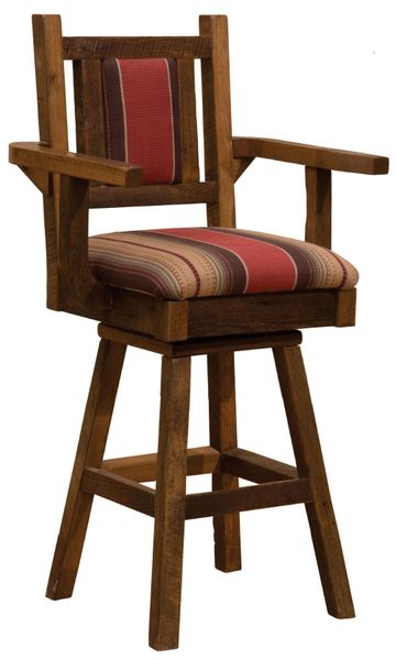 Artisan Barnwood Upholstered Bar Stool with Arms
