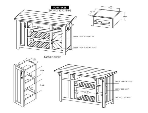 Dutton 2 Drawer, 1 Door, Kitchen Island