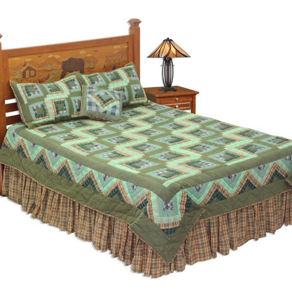 Green Log Cabin Quilt Set