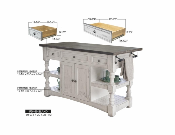 Stone 3 Drawer, 2 Doors Wood Island
