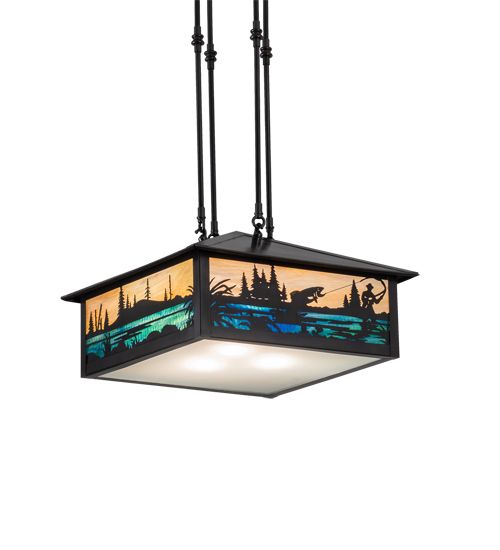 Meyda 17" Square Fly Fishing Creek Pendant