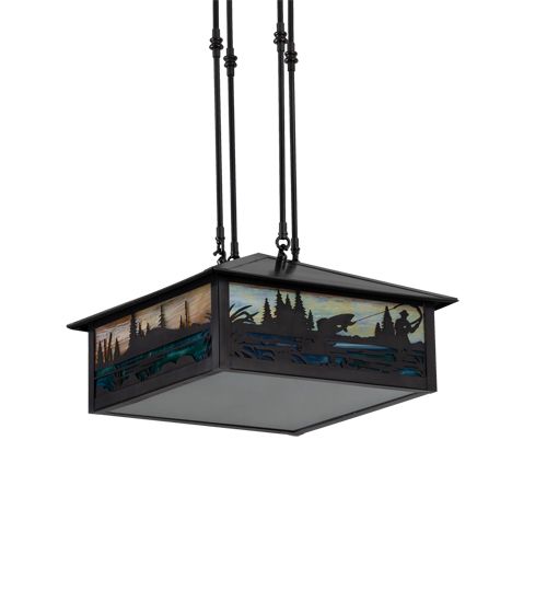 Meyda 17" Square Fly Fishing Creek Pendant