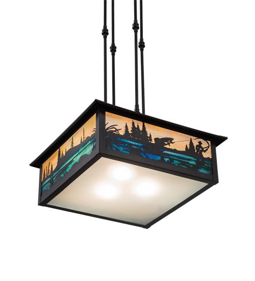 Meyda 17" Square Fly Fishing Creek Pendant