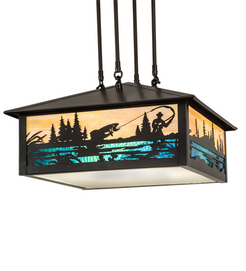 Meyda 18" Square Fly Fishing Creek Pendant