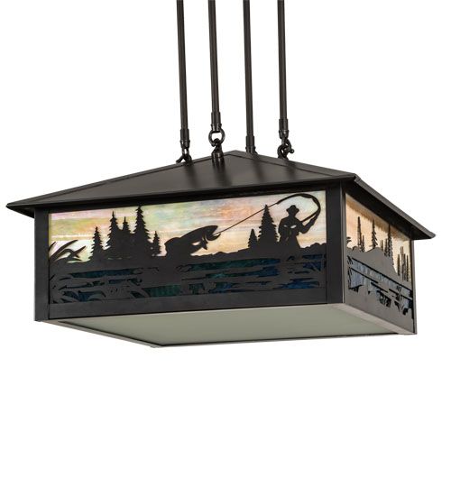 Meyda 18" Square Fly Fishing Creek Pendant
