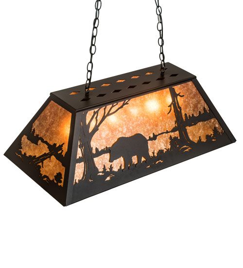 Meyda 33"L Bear at Lake Oblong Pendant