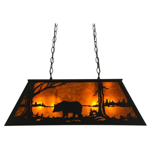 Meyda 33"L Bear at Lake Oblong Pendant