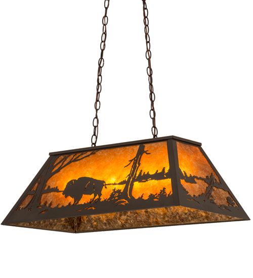 Meyda 33"L Buffalo at Lake Oblong Pendant