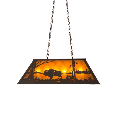 Meyda 33"L Buffalo at Lake Oblong Pendant