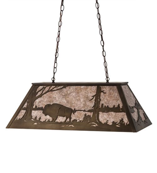Meyda 33"L Buffalo at Lake Oblong Pendant