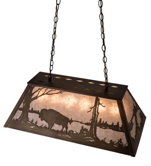 Meyda 33"L Buffalo at Lake Oblong Pendant