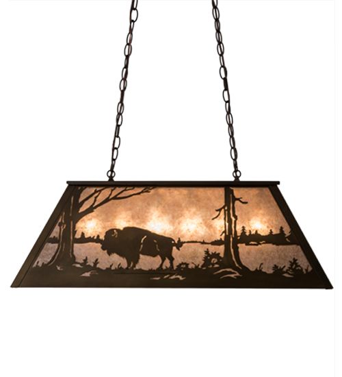 Meyda 33"L Buffalo at Lake Oblong Pendant