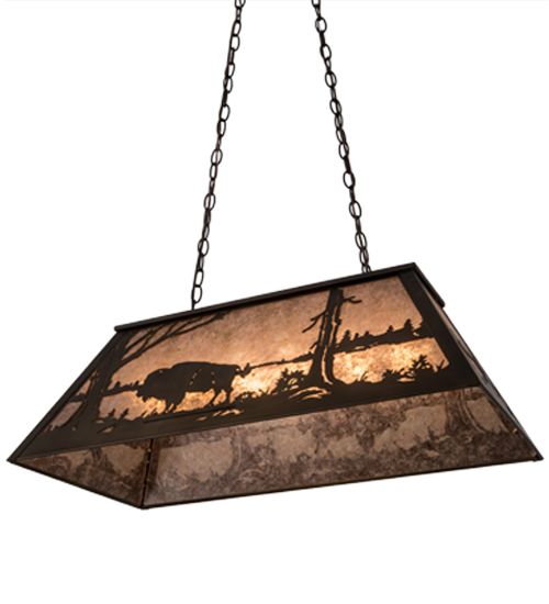 Meyda 33"L Buffalo at Lake Oblong Pendant