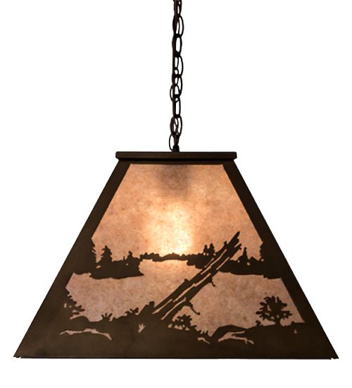 Meyda 33"L Buffalo at Lake Oblong Pendant