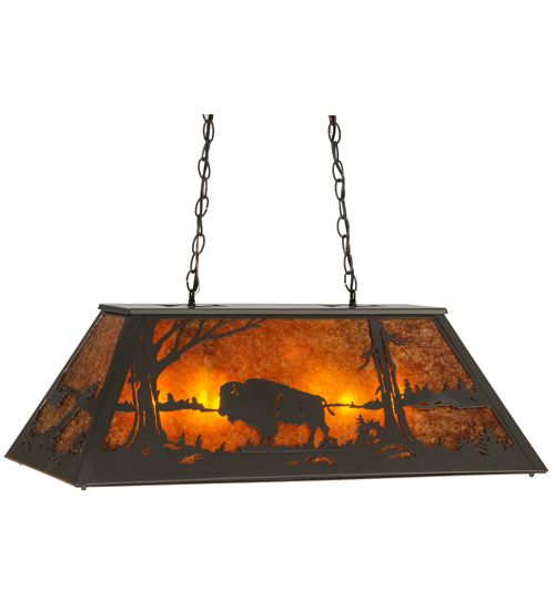 Meyda 33"L Buffalo at Lake Oblong Pendant