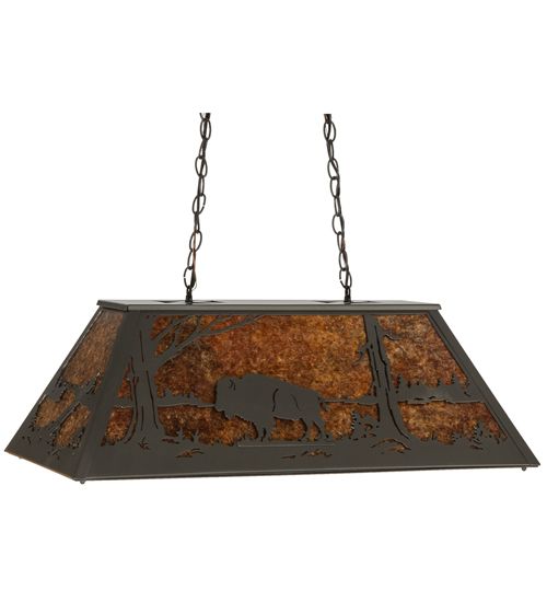 Meyda 33"L Buffalo at Lake Oblong Pendant
