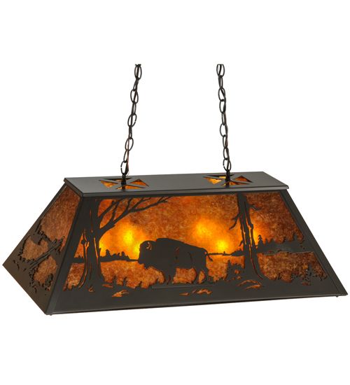 Meyda 33"L Buffalo at Lake Oblong Pendant