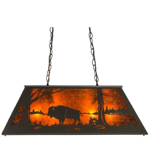 Meyda 33"L Buffalo at Lake Oblong Pendant