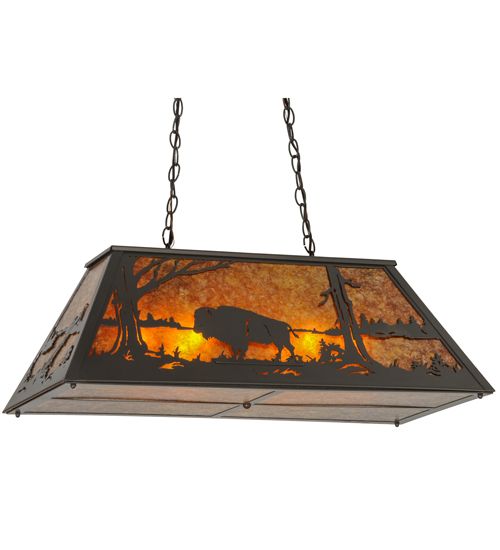 Meyda 33"L Buffalo at Lake Oblong Pendant