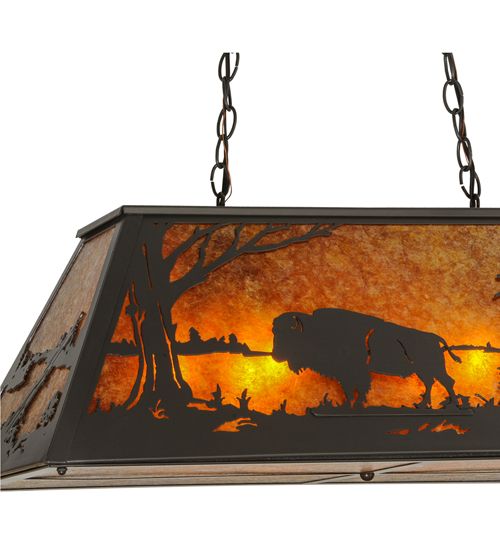 Meyda 33"L Buffalo at Lake Oblong Pendant