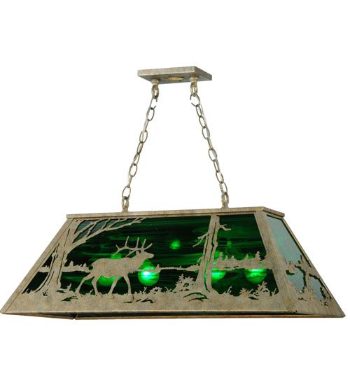 Meyda 33" Long Elk at Lake Oblong Pendant