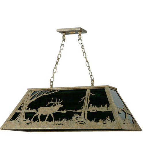 Meyda 33" Long Elk at Lake Oblong Pendant