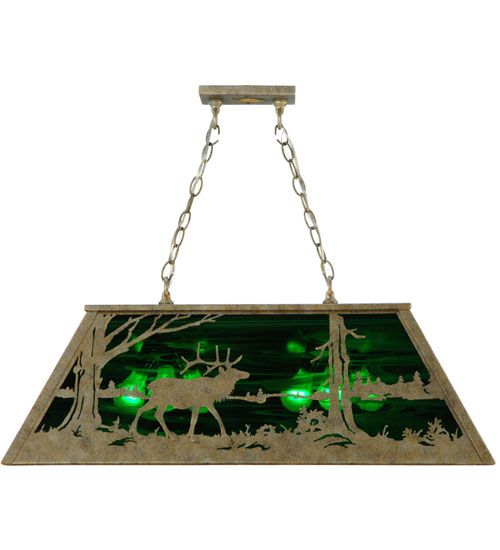 Meyda 33" Long Elk at Lake Oblong Pendant