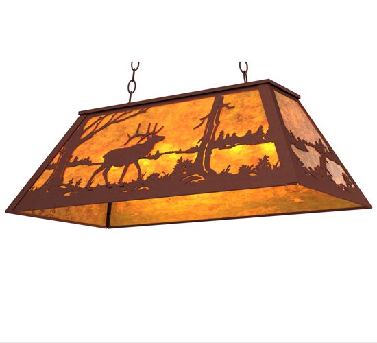 Meyda 33" Long Elk at Lake Oblong Pendant
