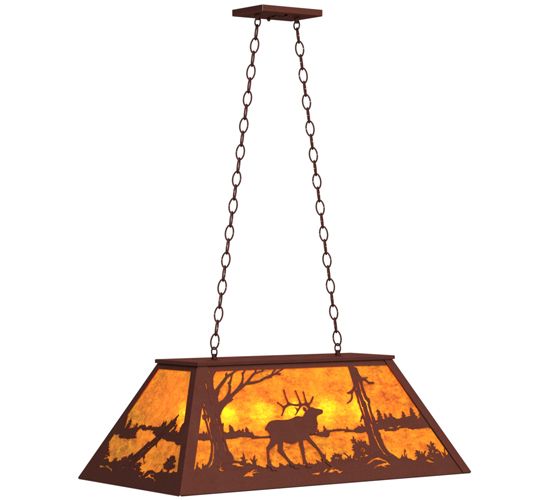 Meyda 33" Long Elk at Lake Oblong Pendant