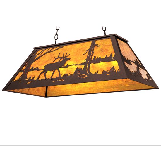 Meyda 33" Long Elk at Lake Oblong Pendant