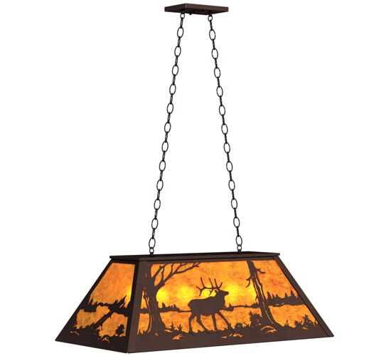 Meyda 33" Long Elk at Lake Oblong Pendant