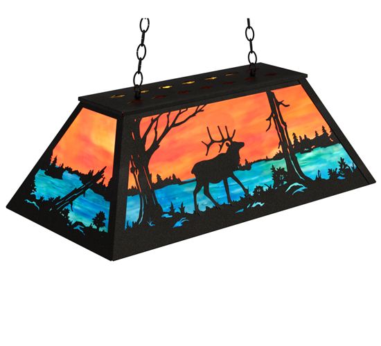 Meyda 33" Long Elk at Lake Oblong Pendant