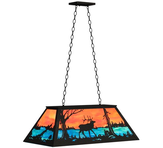 Meyda 33" Long Elk at Lake Oblong Pendant