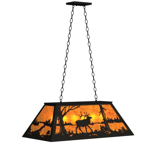 Meyda 33" Long Elk at Lake Oblong Pendant