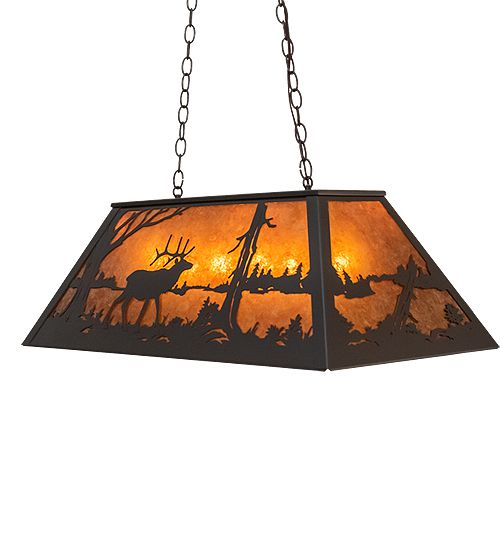 Meyda 33" Long Elk at Lake Oblong Pendant