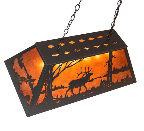 Meyda 33" Long Elk at Lake Oblong Pendant