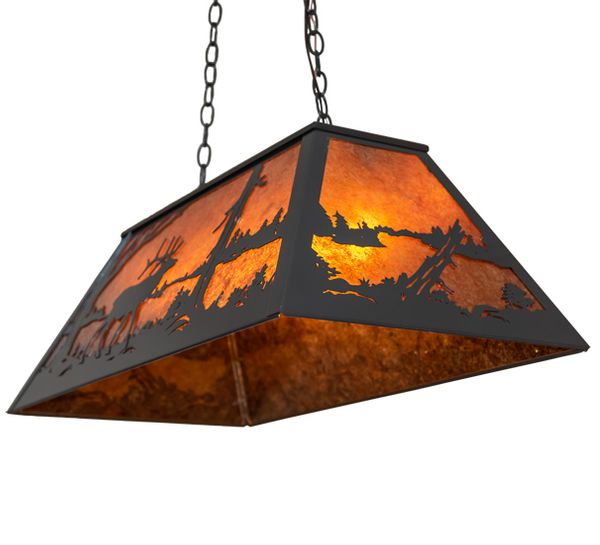Meyda 33" Long Elk at Lake Oblong Pendant
