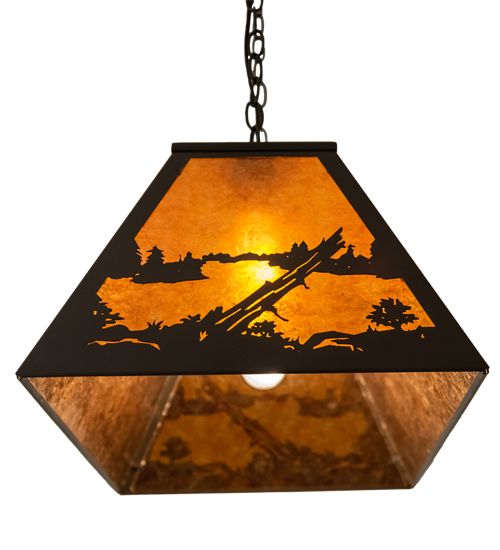 Meyda 33" Long Elk at Lake Oblong Pendant