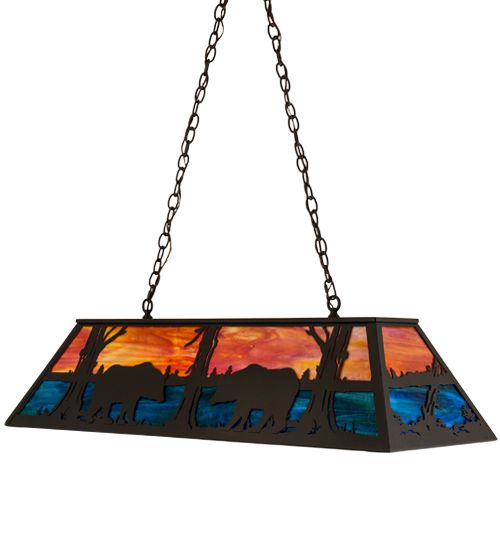 Meyda 48"L Bear at Lake Oblong Pendant