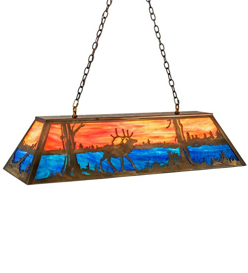 Meyda 48" Long Elk at Lake Oblong Pendant