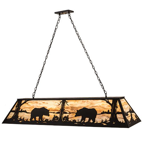 Meyda 60"L Bear at Lake Oblong Pendant