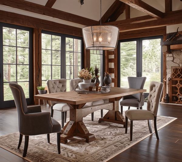 Sawmill Tudor Double Pedestal Trestle Dining Table