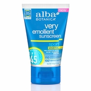Alba Botanica, Very Emollient Sport Mineral Sunscreen SPF 45, 4 oz