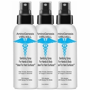 AminoGenesis Skin Care, Viru-Kill Sanitizing Spray with 70% Alcohol, 8 oz x 3 Bottles